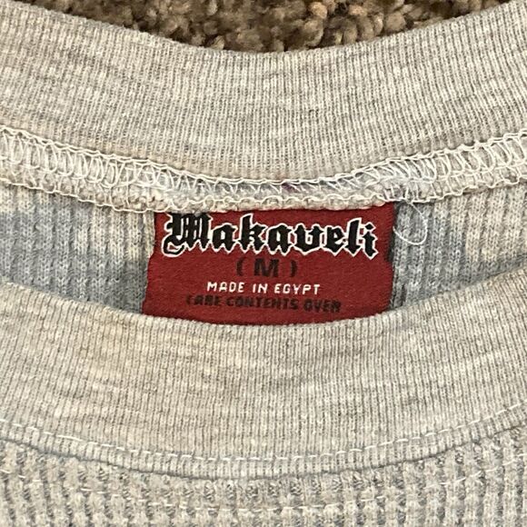 Y2K Vintage Makaveli Tupac Shakur Long Sleeve Grey Thermal Shirt Size M - Picture 5 of 13